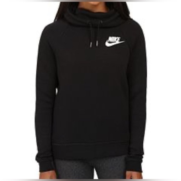 Nike Women’s Hoodie Funnel Neck Black White Logo Pullover Sweatshirt M Medium - Picture 5 of 6